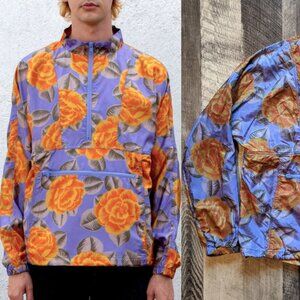 Bianca Chandon Silk Anorak Blue Floral Orange Roses Medium